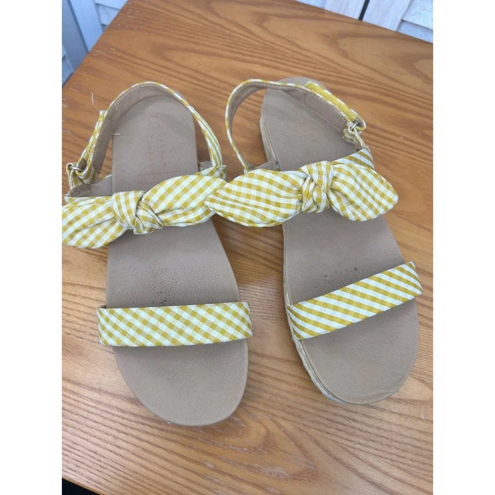 LC Lauren Conrad Espadrille Sandals 10 Yellow Gingham Bow Platform Shoes